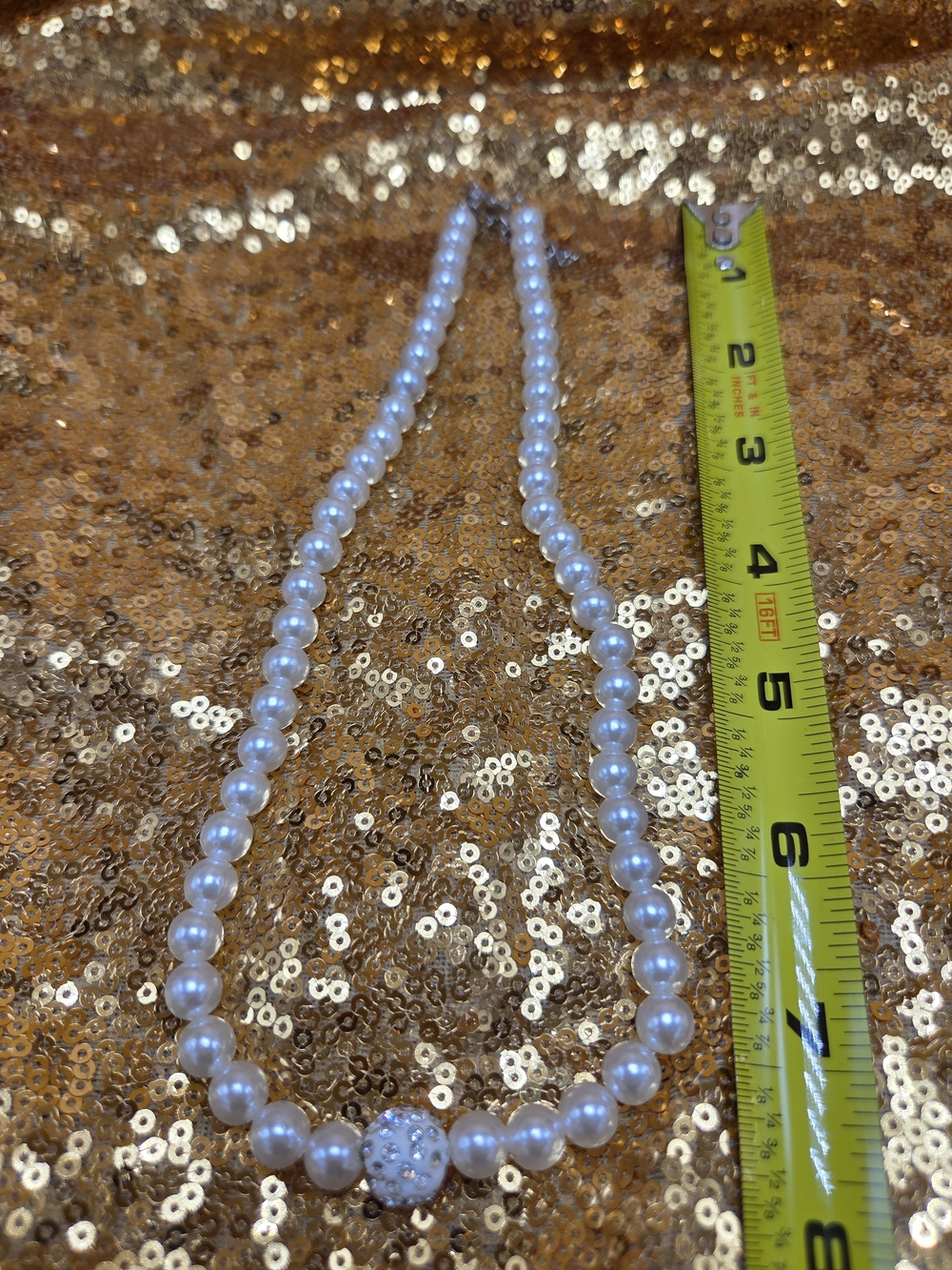 Classic White Pearl Bead Necklace with Crystal Accent - Women Jewelry